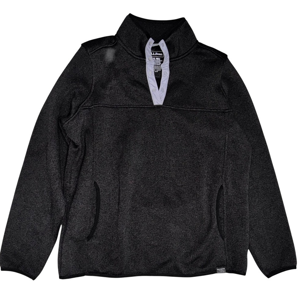 L.L. Bean Sweater Fleece Pullover Women XL Charcoal Gray EUC Snap‎ Outdoors